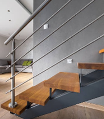 Escalera con estructura metalica y peldaños en madera - Acero Alpha